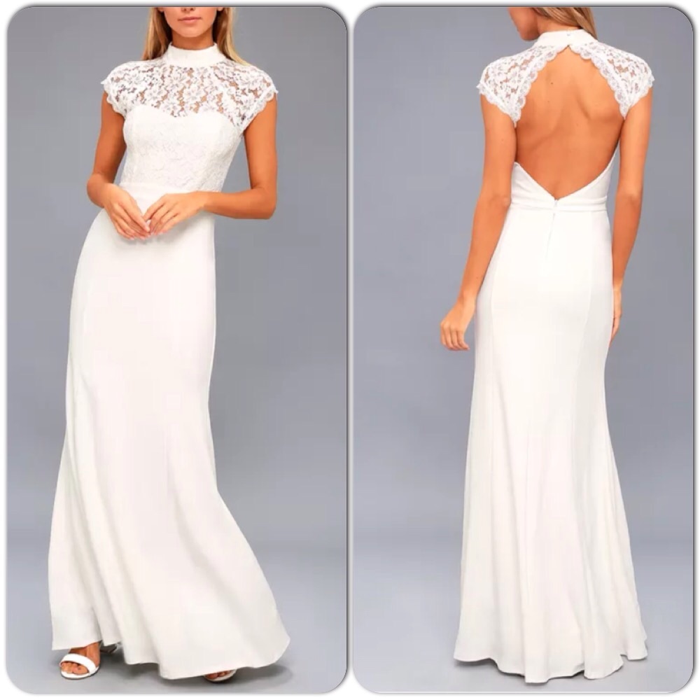 Lulu's White backless lace maxi dress